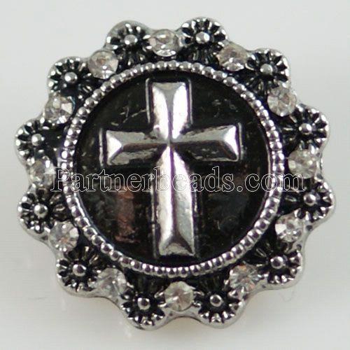 20MM Cross snap Antique Silver Plated with rhinestone KB8719 snaps jewelry