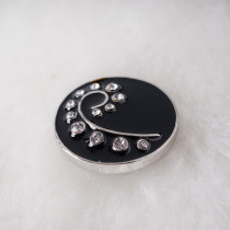 20MM Round snap Silver Plated with clear rhinestones and black Enamel KB6832 snaps jewelry