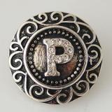 20MM English alphabet-P snap Antique silver  plated with Rhinestones KB6269 snaps jewelry