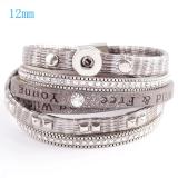 Partnerbeads 40cm 1 snap button pu leather bracelets fit 12mm snaps with gray leather and charm KS0602-S