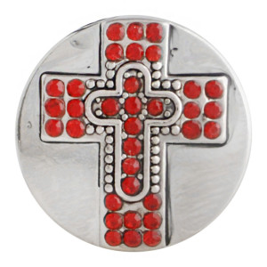 20MM cross snap button Antique Silver Plated with red Rhinestone KC9748 snap jewelry