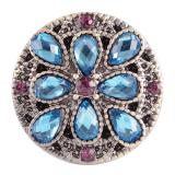 20MM Flower round snap Antique copper plated KC5029 with light blue Rhinestone interchangeable snaps jewelry