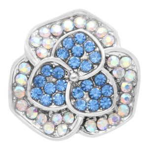 20MM flower snap Silver Plated with light Blue rhinestone KC7847 snaps jewelry