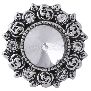20MM Flower snap Silver Plated with white rhinestones KC6071 snaps jewelry