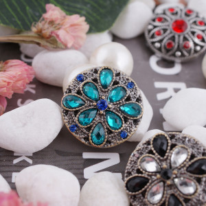 20MM Flower round snap Antique copper plated KC5026 with cyan Rhinestone interchangeable snaps jewelry