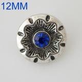 12mm flower snaps Antique Silver Plated with blue rhinestone KB6632-S snap jewelry