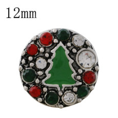 12MM Christmas snap sliver Plated with red rhinestone and enamel KS8099-S snap jewelry