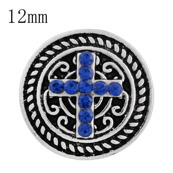 12MM cross snap sliver plated with blue Rhinestone and Enamel KS6249-S interchangeable snaps jewelry
