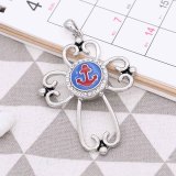 20MM anchor snap Silver Plated with rhinestone and blue enamel KC7757 snaps jewelry