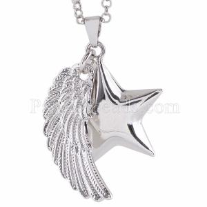 Silver Star-shaped Bell pendant necklace with Angel Wings AC3759S