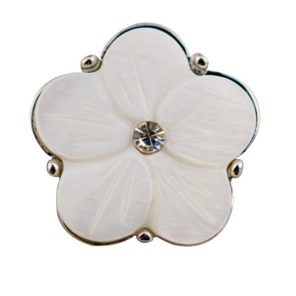 20MM Flower snap silver Plated with white Rhinestones and shell KC9901 snaps jewerly