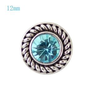 12MM Round snap Antique Silver Plated with blue rhinestone KB7241-S snaps jewelry