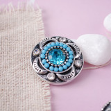 20MM flower snaps Antique Silver Plated with Beads and Cyan rhinestones  KB6886 snaps jewelry