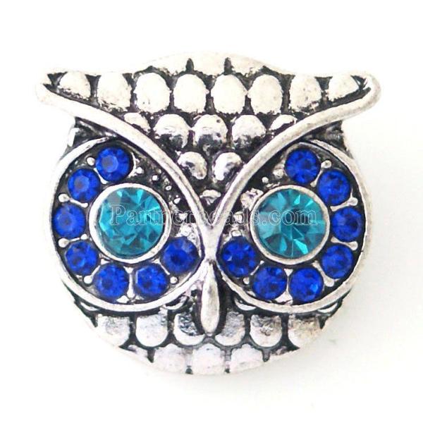 20MM Owl snap Antique Silver Plated with blue  rhinestone KB8152 snaps jewelry