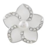 20MM flower snap sliver Plated with pearl and white enamel KC9877 snaps jewelry