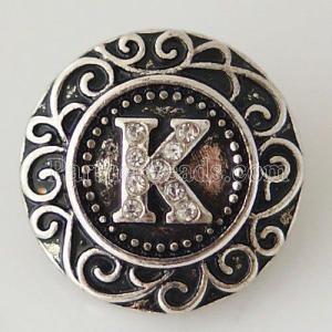 20MM English alphabet-K snap Antique silver  plated with  Rhinestones KB6264 snaps jewelry