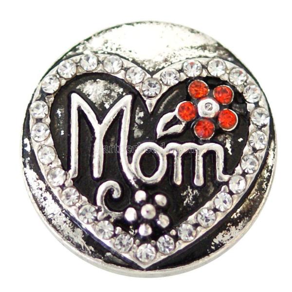 20MM love mom snaps Silver Plated with white rhinestone KB6883 snaps jewelry