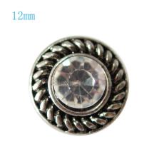 12MM Round snap Antique Silver Plated with grey rhinestone KB7268-S snaps jewelry