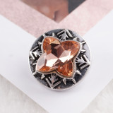 20MM Flower round snap Antique Silver Plated with light orange rhinestone KC6057 snaps jewelry