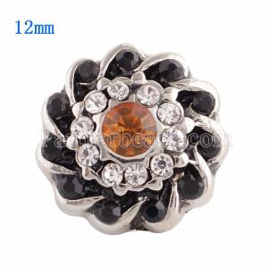 12MM Flower snap Silver Plated with orange Rhinestone KS9612-S snaps jewelry