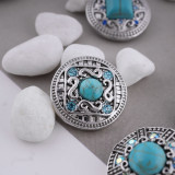 20MM round snap silver Antique plated with cyan rhinestone and Turquoise KC5373 cyan