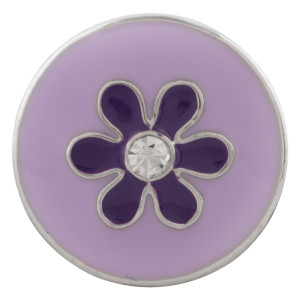 20MM flower snap sliver Plated with rhinestone and purple enamel KC7619 snap jewelry