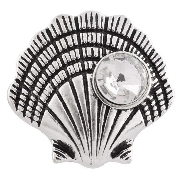 20MM Scallop in Shell snap Antique Silver Plated with white Rhinestone KC6434 snaps jewelry