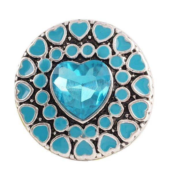 20MM  Love snap button Antique Silver Plated with Cyan glass snap jewelry