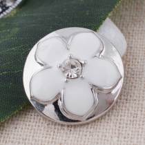 20MM flower snap Silver Plated with white Enamel and Rhinestones KC8787 snaps jewelry