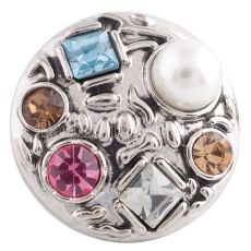 20MM round snap Antique silver plated with colorful rhinestones and pearl KC5305 snaps jewelry