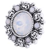 20MM Flower snap Silver Plated with White rhinestones KC6072 snaps jewelry