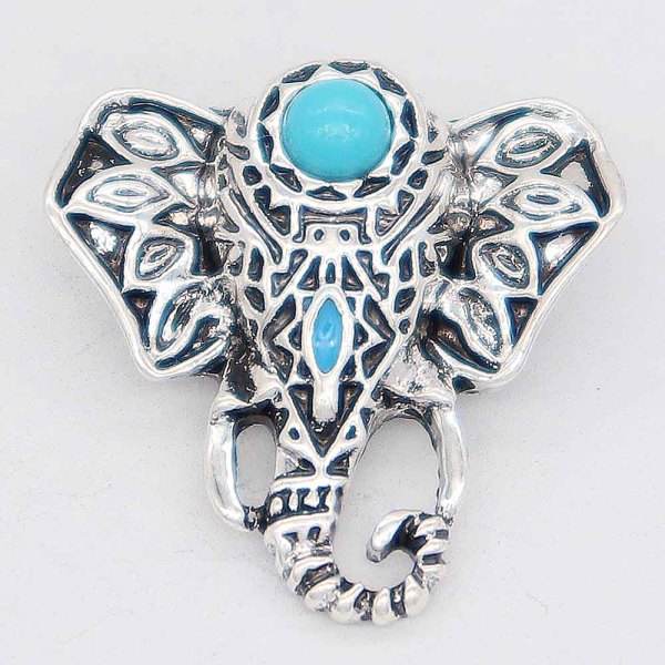 20MM Elephant snap Silver Plated with cyan Turquoise KC6866 snaps jewelry