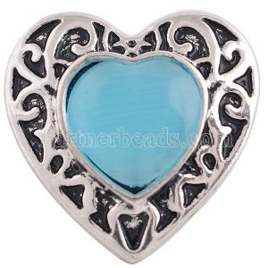 20MM Love heart snap Antique Silver Plated with cyan Opal KB8731 snaps jewelry