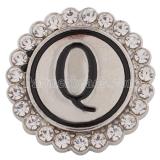 20MM English alphabet-Q snap Antique silver  plated with Rhinestones KC8546 snaps jewelry