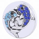 20MM Dolphin round snap Silver Plated with blue Rhinestones KC6146 snaps jewelry