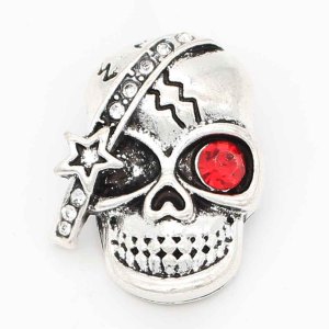 20MM skull snap sliver Plated With red rhinestones KC6700 snaps jewelry