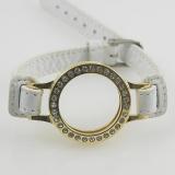Stainless steel coin locket bracelet fit 25MM coin white leather with gold frame
