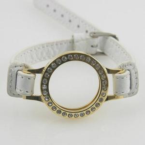 Stainless steel coin locket bracelet fit 25MM coin white leather with gold frame