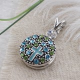 20MM cross snap silver antique plated with blue Rhinestone KC7494 interchangeable snaps jewelry