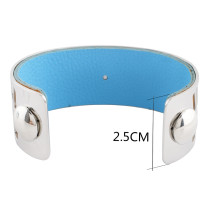 Stainless Steel Bangle sliver with real leather fit 20mm snap chunk sanp jewelry