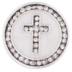 20MM Cross snap Silver Plated with white rhinestones and Enamel KC8562 snaps jewelry