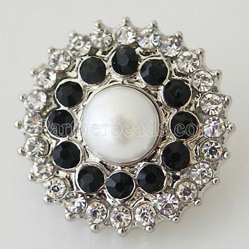 20MM Gear snap Silver Plated with White rhinestone and pearl KB8732 snaps jewelry