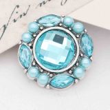 20MM snap Silver Plated with cyan rhinestone And pearls KC7841 snaps jewelry