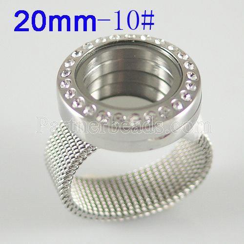 Stainless Steel RING  size10#  with Dia 20mm floating charm locket 