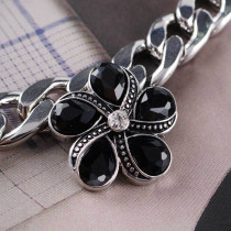 20MM Flower snap Silver Plated with black rhinestones KC6330 snaps jewelry