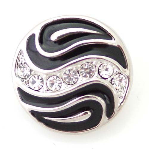 20MM Water ripples  snap  silver plated DS5082 with clear Rhinestone and black Enamel interchangeable snaps jewelry