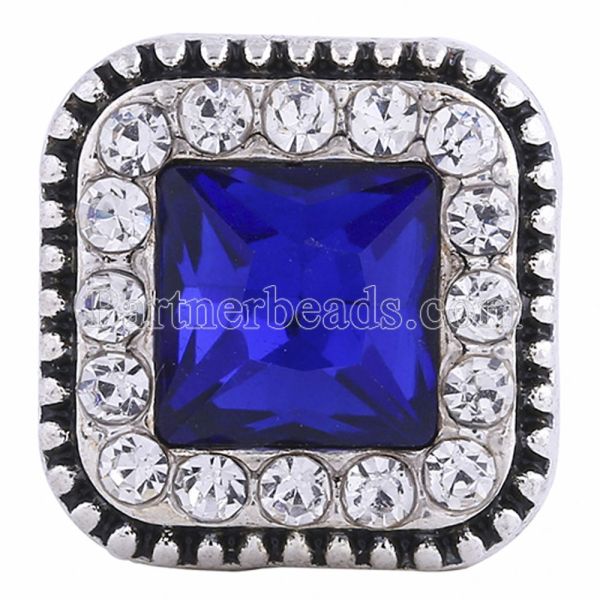 20MM Square snap Antique Silver plated with deep blue Rhinestones KC6249 snaps jewelry