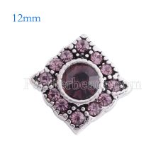 12MM Square snap Antique sliver Plated with purple rhinestone KS6116-S snaps jewelry