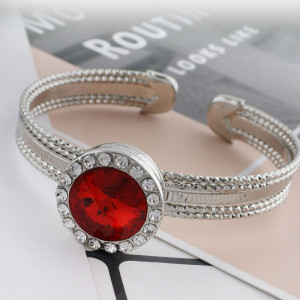 20MM Round snap Silver Plated with red rhinestone KC9835 snaps jewelry