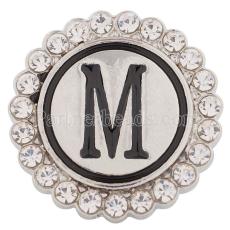 20MM English alphabet-M snap Antique silver  plated with Rhinestones KC8542 snaps jewelry